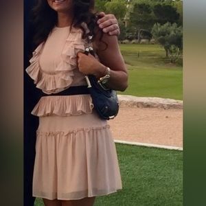 BCBG pale pink ruffle dress with open back